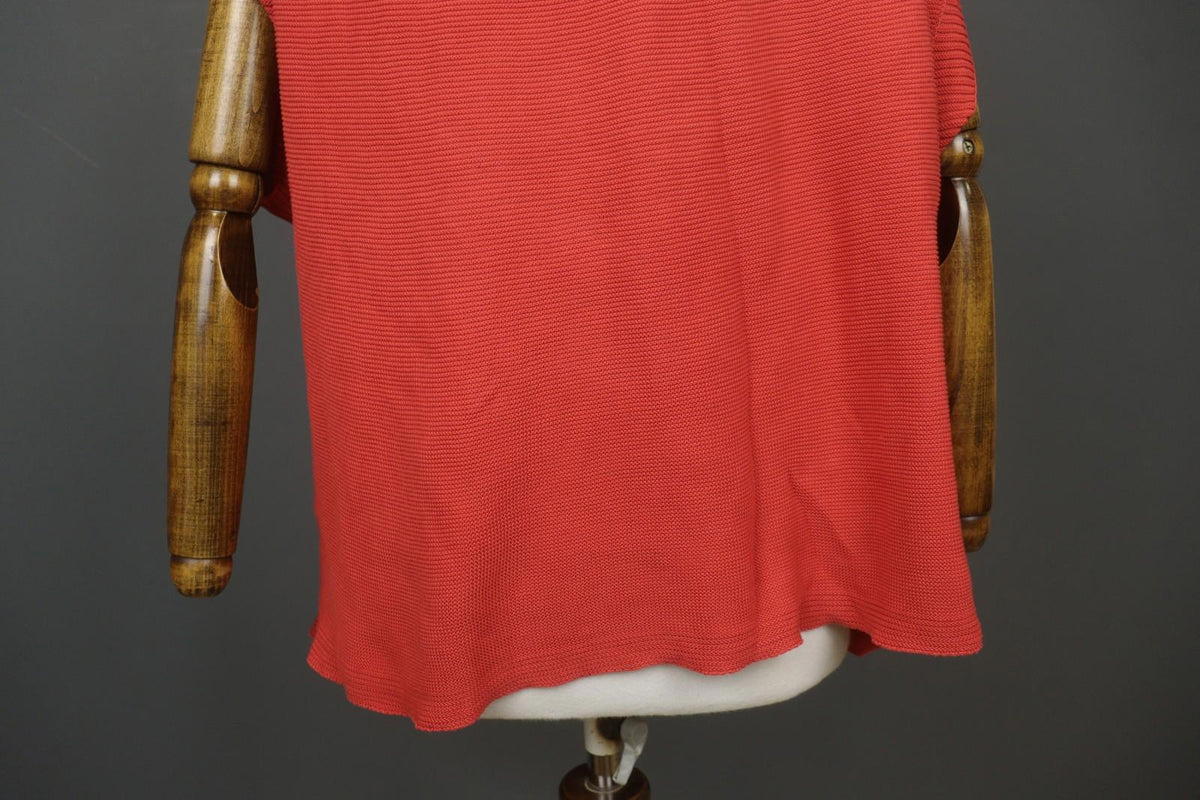 OSKA Red Knit Asymmetrical Cotton Short Sleeve Round Neck Pullover Sweater Sz 4