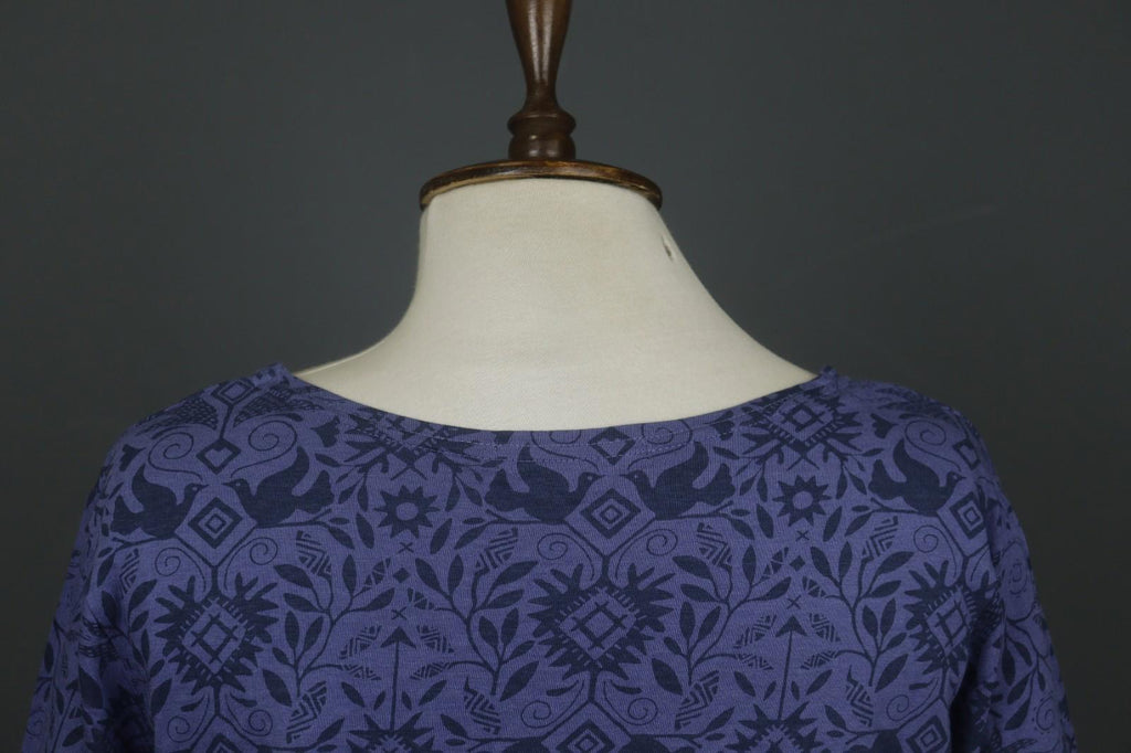 GUDRUN SJODEN Purple Palm Leaf Print Cotton Round Neck Pullover Blouse Top Sz M