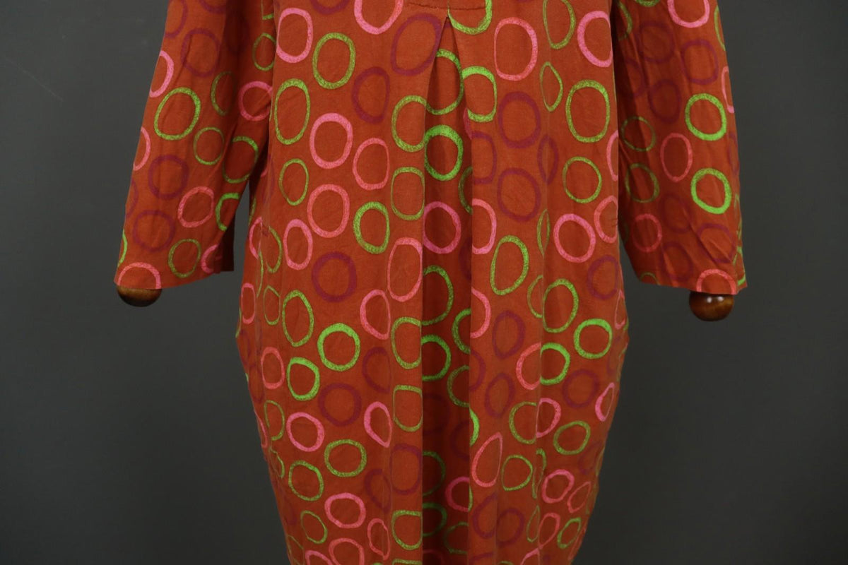 GUDRUN SJODEN Orange Polka Dot Viscose Long Sleeve Pullover Shift Dress – Size L