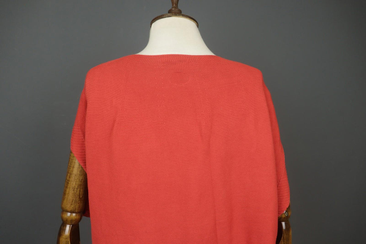 OSKA Red Knit Asymmetrical Cotton Short Sleeve Round Neck Pullover Sweater Sz 4