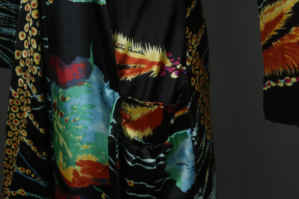 ROBERTO CAVALLI Multicolor Geometric Long Sleeve V-Neck Midi Shift Dress – Size L