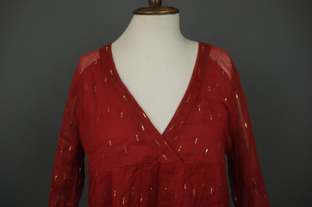 SEZANE Red Metallic Viscose V-Neck Summer Casual Pullover Blouse Top – Size 40