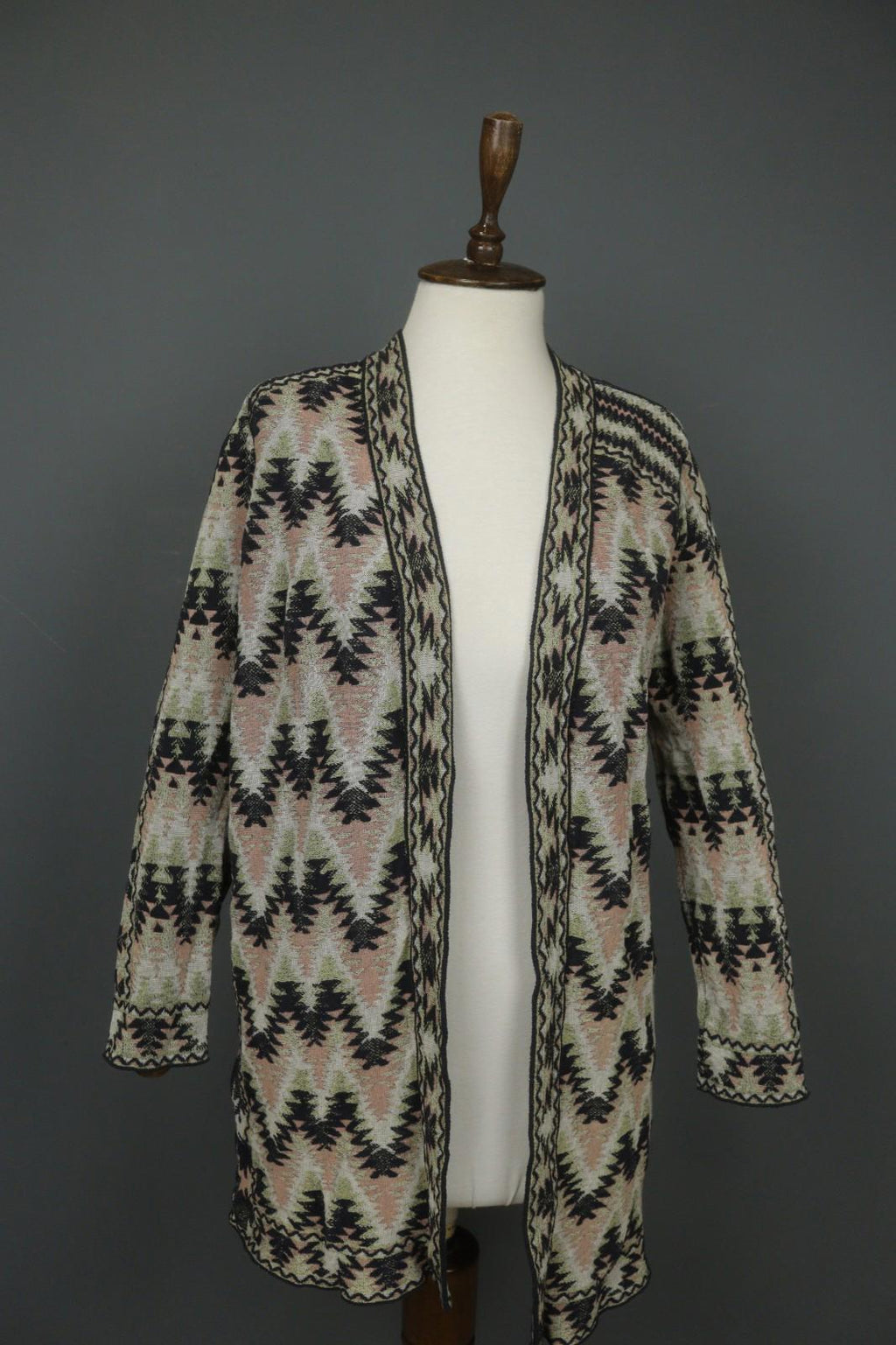 MISSONI Multicolor Cotton Geometric Raglan Sleeve Open Front Cardigan – Size 42