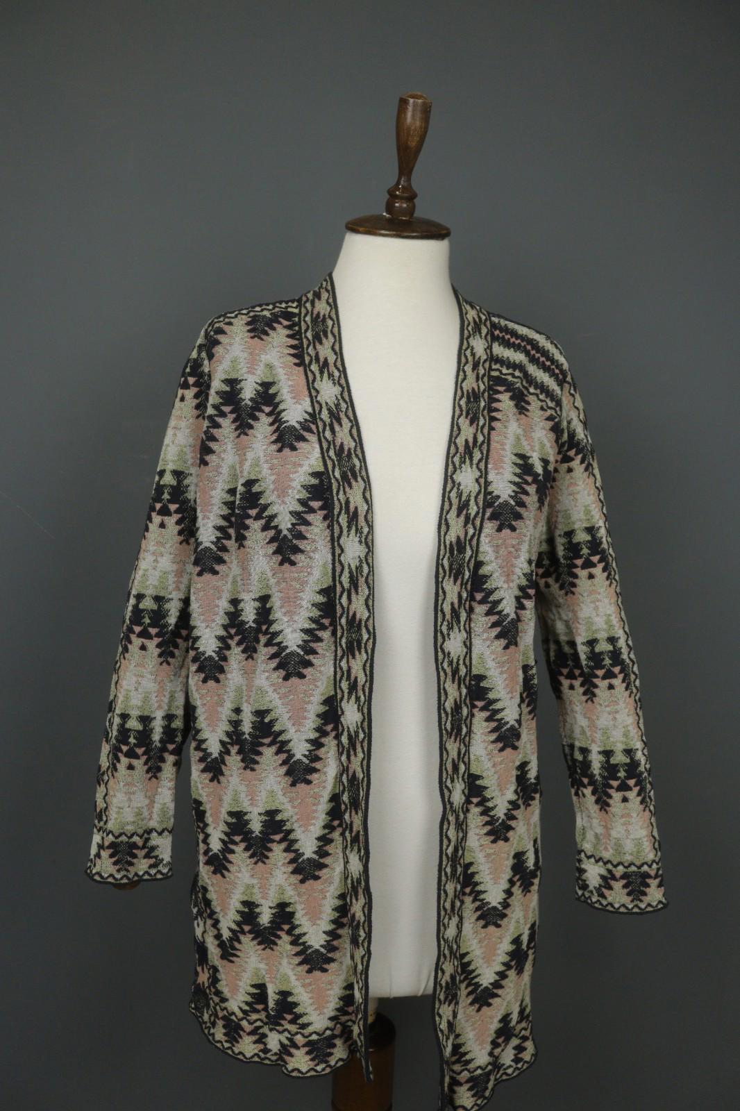 MISSONI Multicolor Cotton Geometric Raglan Sleeve Open Front Cardigan – Size 42