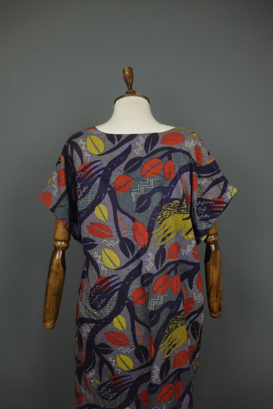 GUDRUN SJODEN Multicolor Printed Round Neck Short Sleeve Sheath Dress – Size XL