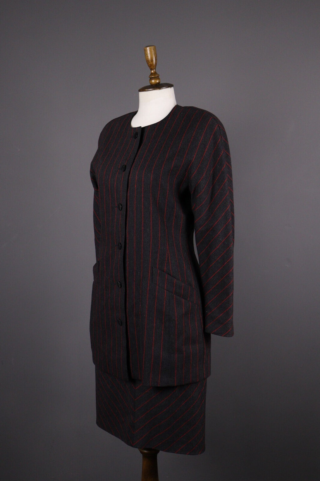 Escada by Margaretha Ley Wool Stripe 2 Piece Skirt Suit Blazer Black – Size 38