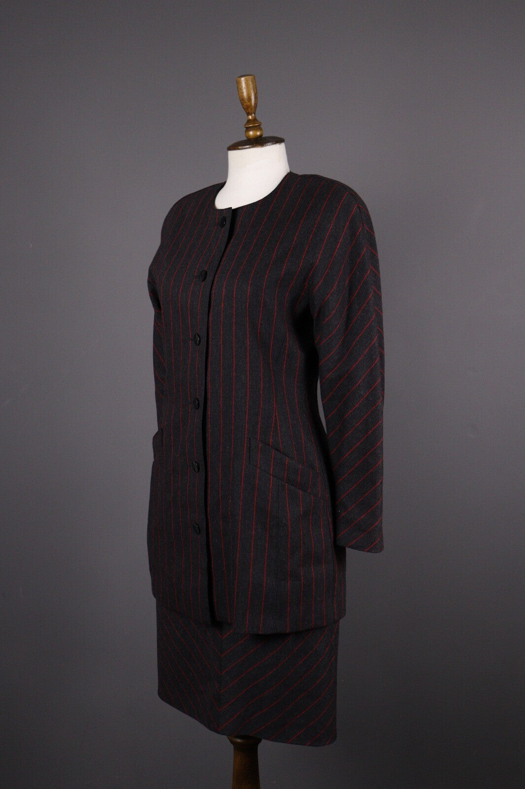 Escada by Margaretha Ley Wool Stripe 2 Piece Skirt Suit Blazer Black – Size 38