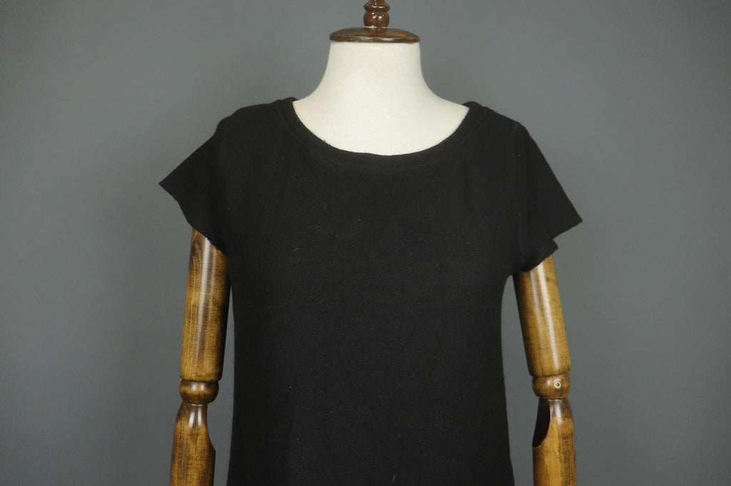 HANNES ROETHER Black 100% Wool Cap Sleeve Crew Neck Pullover Sheath Dress – Size S