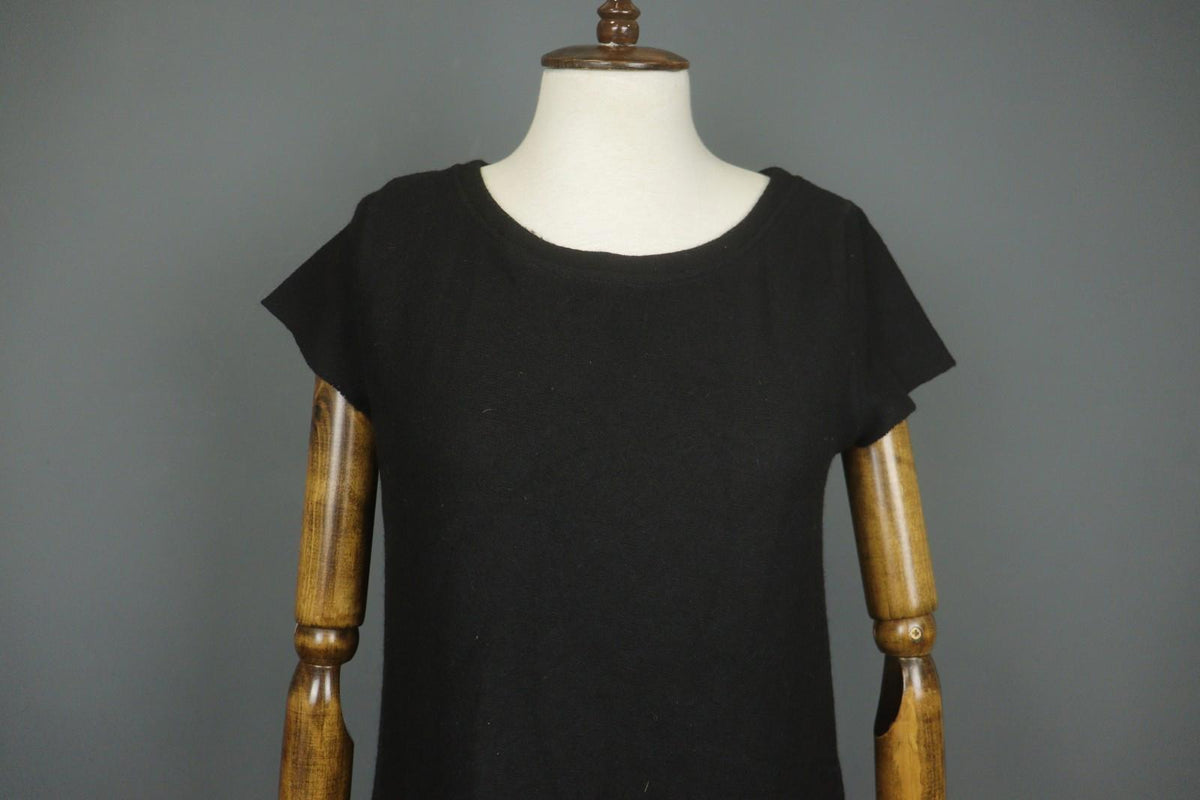 HANNES ROETHER Black 100% Wool Cap Sleeve Crew Neck Pullover Sheath Dress – Size S