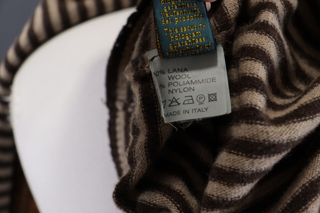 La Martina Brown Stripe Wool Brown Men's Crew Neck Sweater – Size M