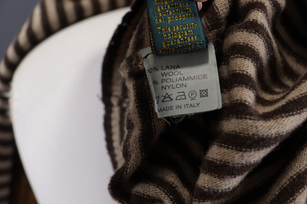 La Martina Brown Stripe Wool Brown Men's Crew Neck Sweater – Size M