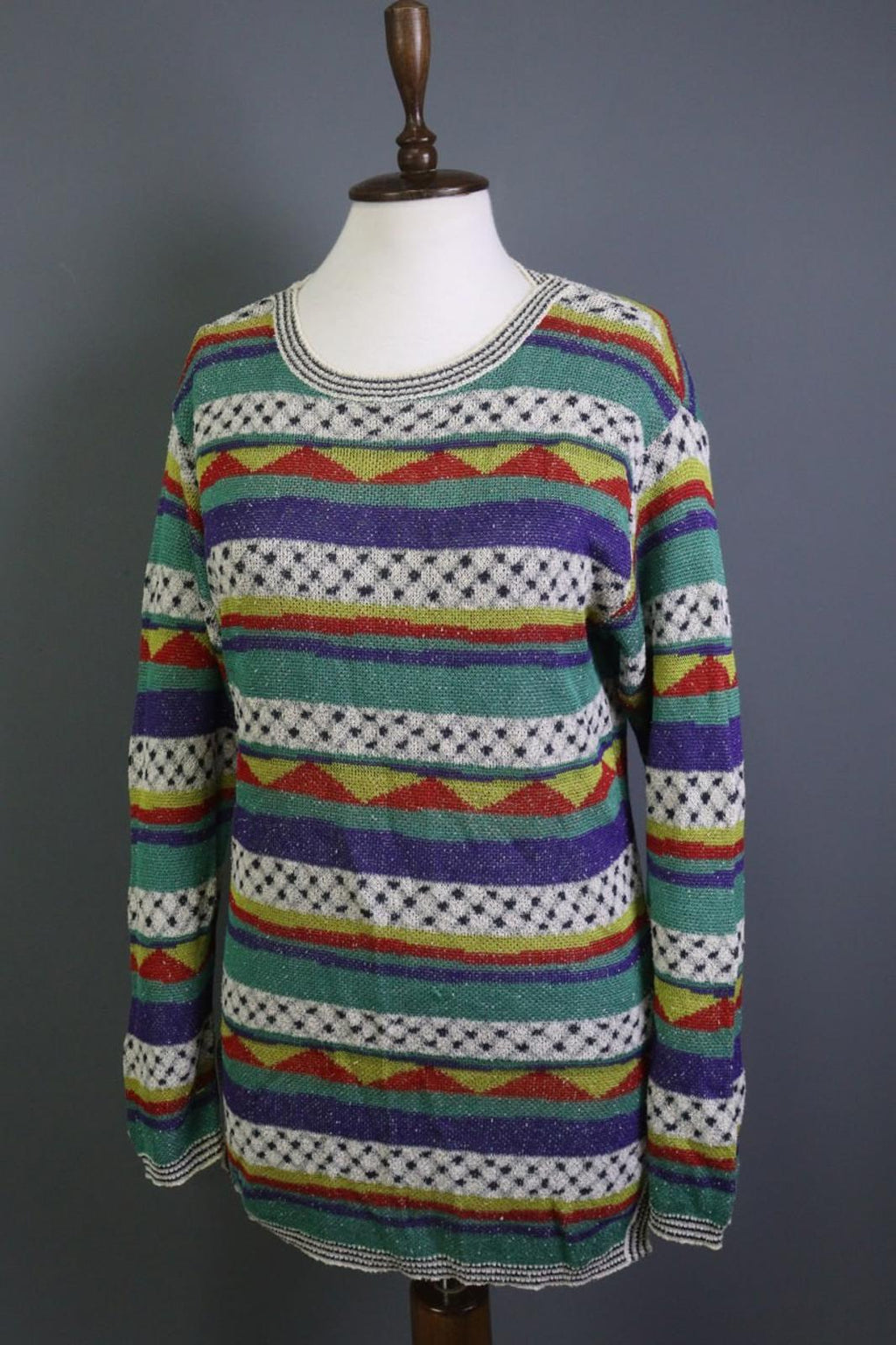 MISSONI SPORT Multi Striped Cotton Knitted Long Sleeve Pullover Sweater – Size 44