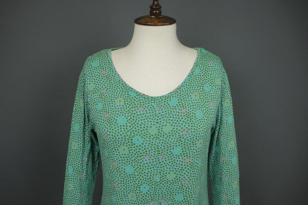 GUDRUN SJODEN Green Polka Dot V-Neck Long Sleeve Pullover Sheath Dress – Size M