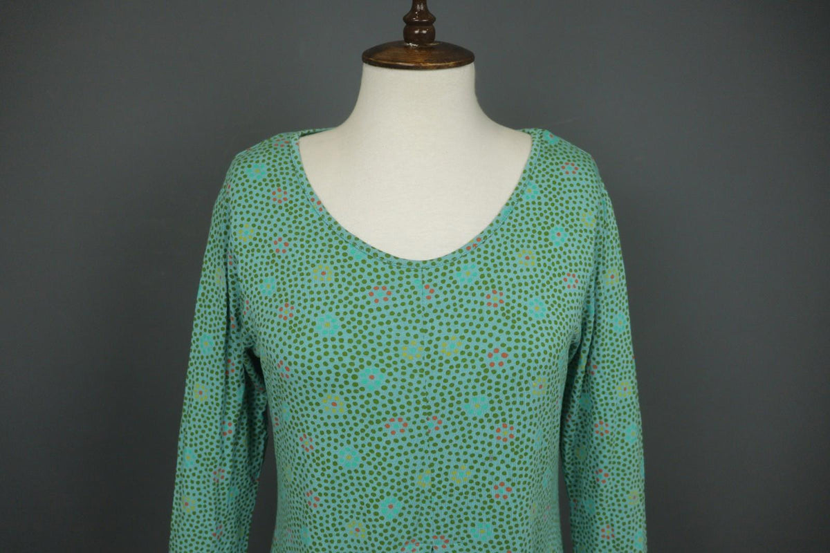 GUDRUN SJODEN Green Polka Dot V-Neck Long Sleeve Pullover Sheath Dress – Size M