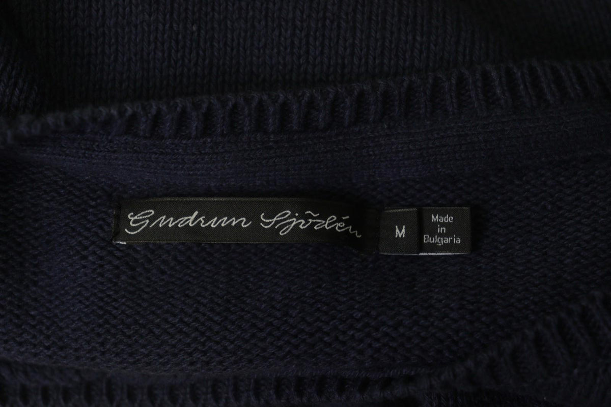 GUDRUN SJODEN Blue Cotton Knitted Long Sleeve Round Neck Pullover Sweater – Size M