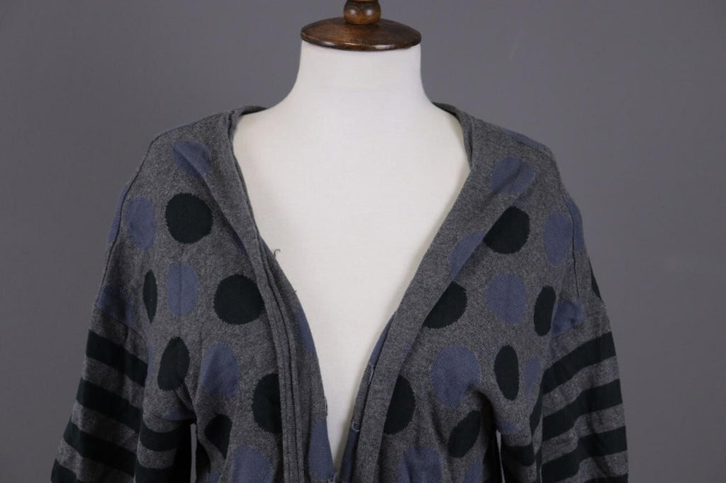GUDRUN SJODEN Gray Dotted Striped Cape Wrape Knit Cardigan Sweater – Size L