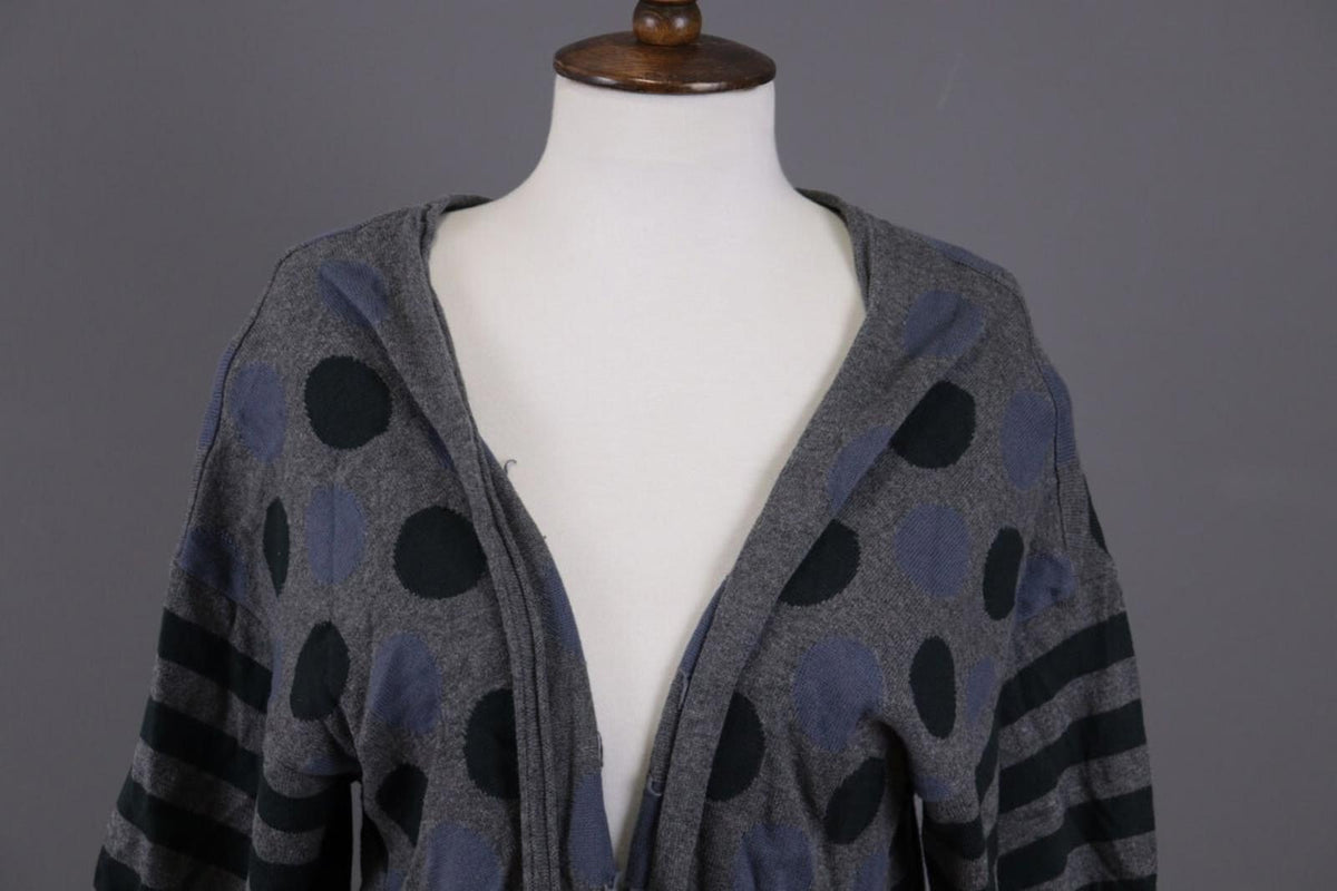 GUDRUN SJODEN Gray Dotted Striped Cape Wrape Knit Cardigan Sweater – Size L