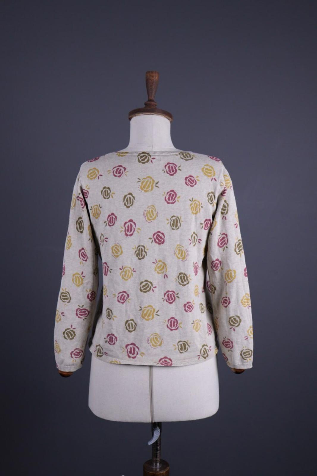 GUDRUN SJODEN Beige Floral Knit Cardigan Sweater – Size M