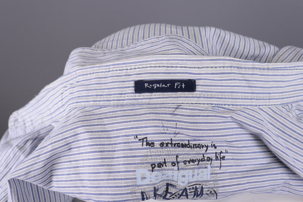 Desigual Regular Fit Blue Pinstripe Printed Long Sleeve Button Down Shirt Sz XXL
