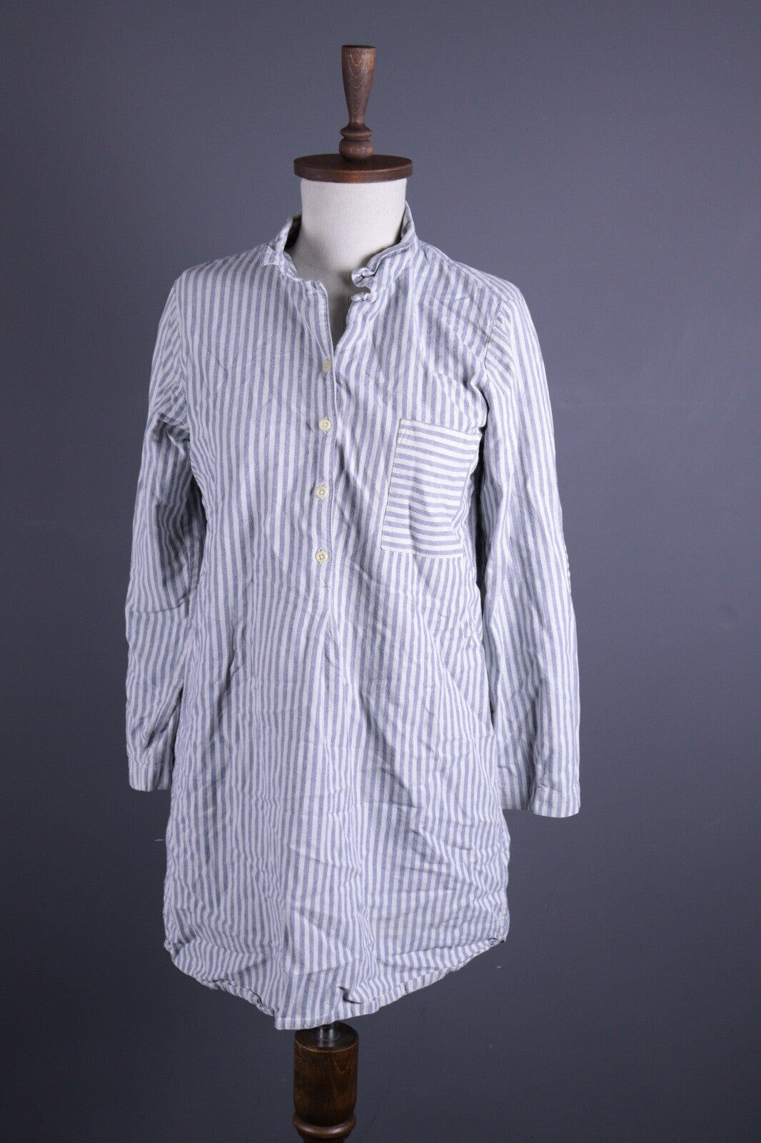 Toast White Linen Stripe Long Sleeve Relaxed Blouson Midi Dress – Size UK12 US8 M