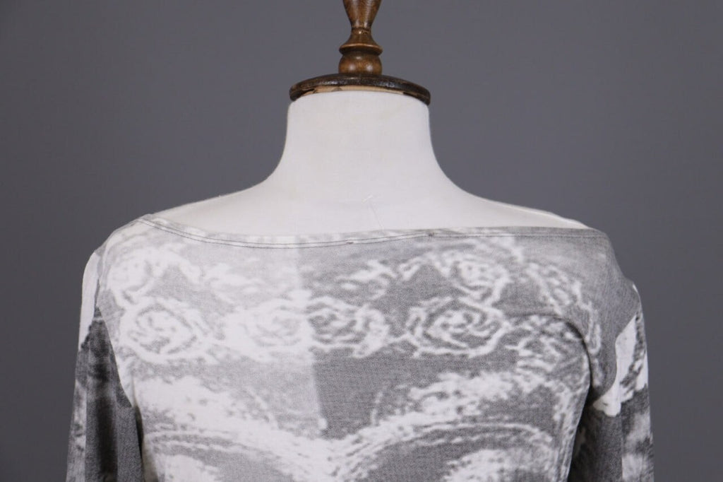 Sarah Pacini Gray Printed 3/4 Sleeve Lightweight Top Shirt One Size
