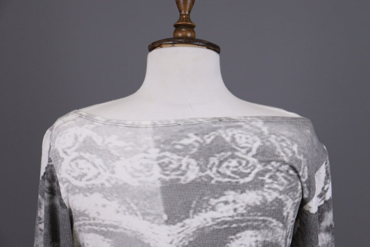Sarah Pacini Gray Printed 3/4 Sleeve Lightweight Top Shirt One Size