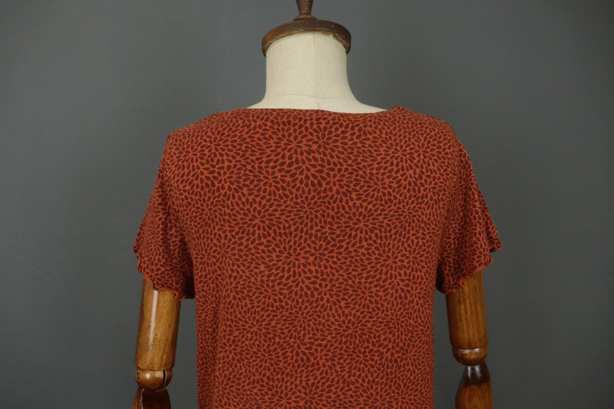 GUDRUN SJODEN Orange Dotted Modal Short Sleeve Round Neck Tunic Top – Size M