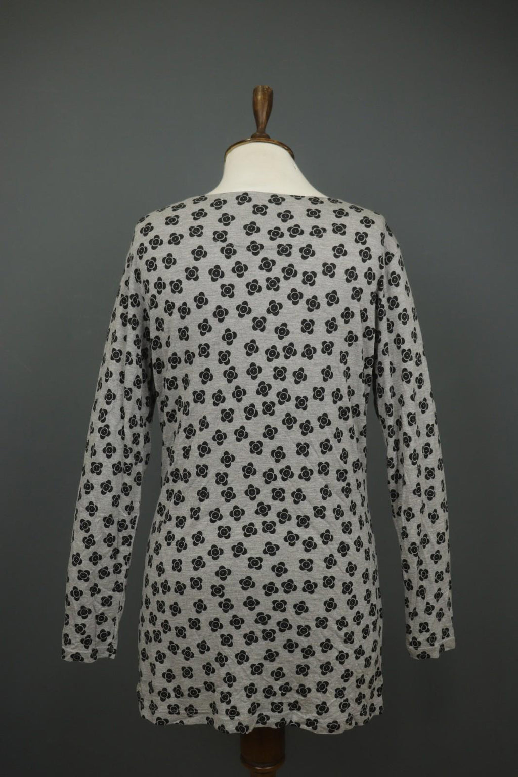 GUDRUN SJODEN Black Gray Floral 100% Modal Long Sleeve Round Neck Dress S/M