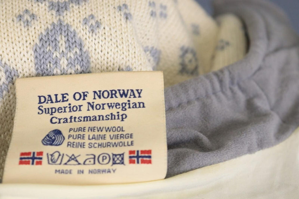DALE OF NORWAY Beige Blue Fair Isle Wool Full Zip Knit Cardigan Sweater – Size M
