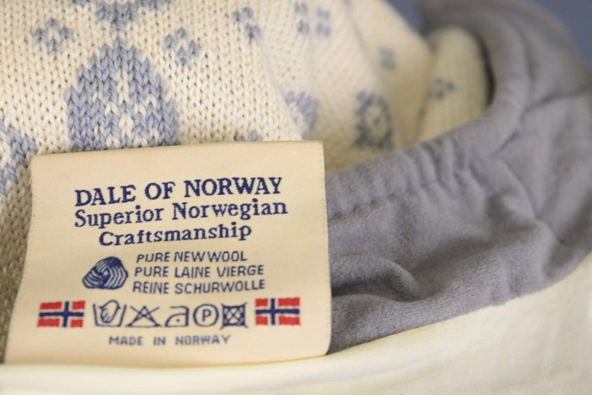 DALE OF NORWAY Beige Blue Fair Isle Wool Full Zip Knit Cardigan Sweater – Size M