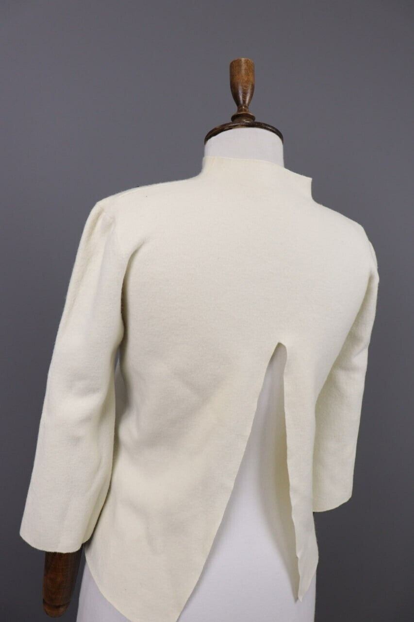 Adam Lippes Beige High Neck Merino 3/4 Sleeve Wool Knitted Sweater – Size L