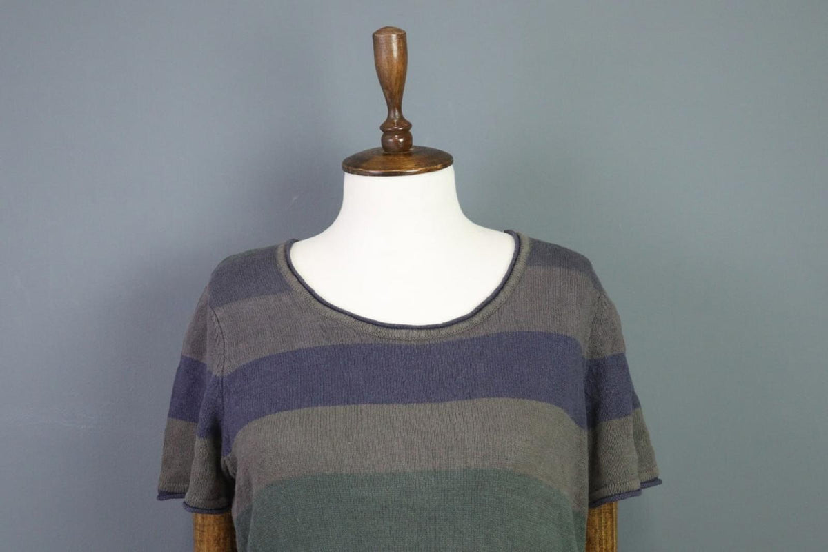 GUDRUN SJODEN Multicolor Striped Linen Short Sleeve Sweater Dress – Size S – Used