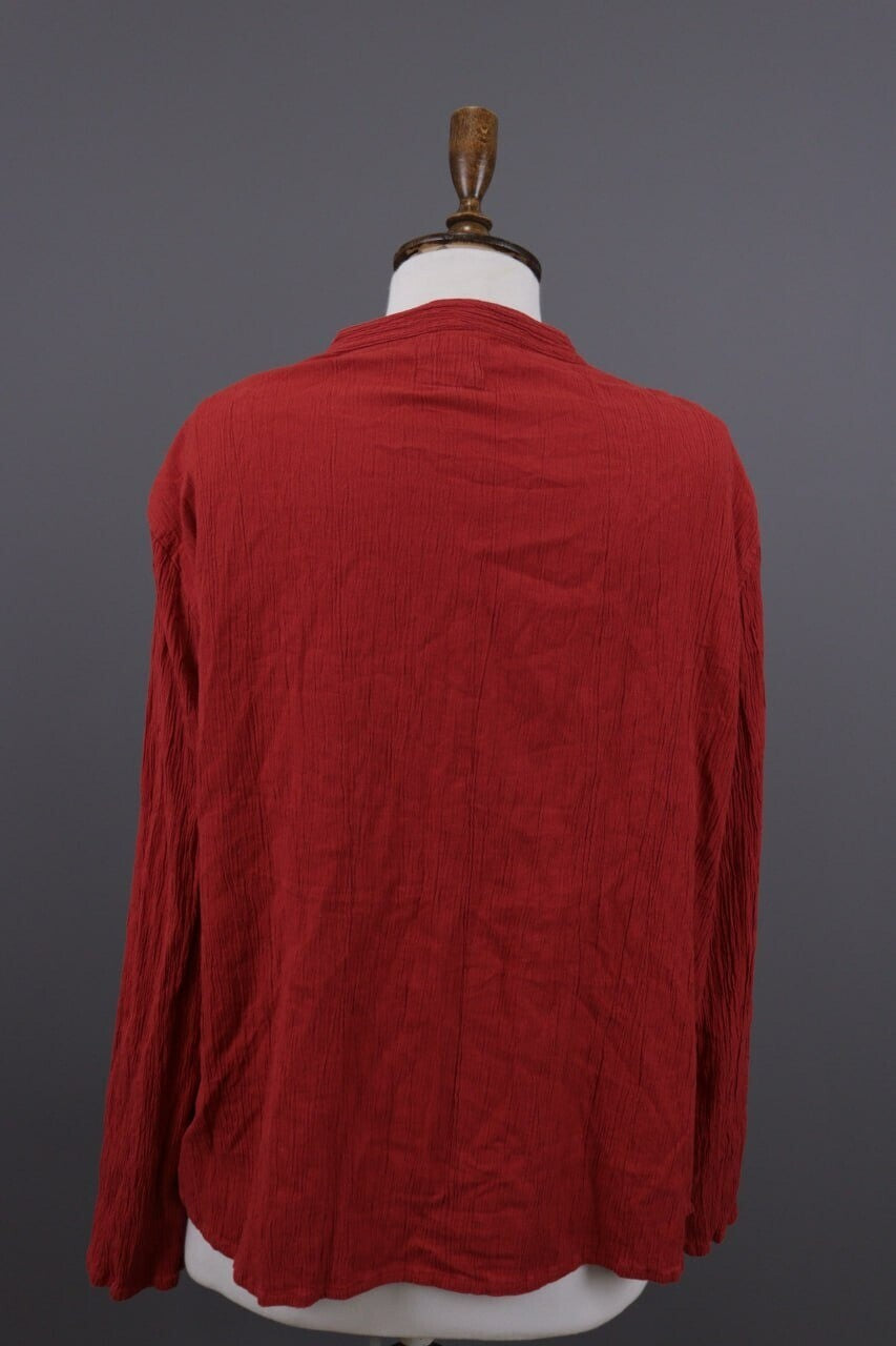 Gudrun Sjoden Red Button Down Asymmetrical Long Sleeve Top Shirt – Size XL