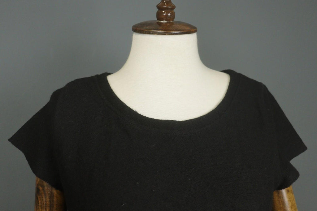 HANNES ROETHER Black 100% Wool Cap Sleeve Crew Neck Pullover Sheath Dress – Size S