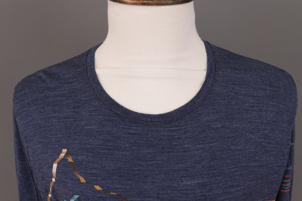 Icebreaker Merino Blue Striped Wool Crew Activewear Baselayer Shirt – Size XL