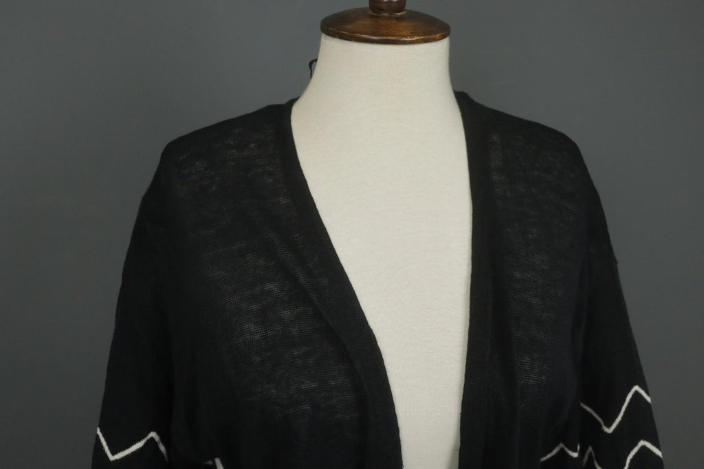GUDRUN SJODEN Black White Chevron Print Knitted Casual Open Front Cardigan Sz M