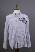Desigual Regular Fit Blue Pinstripe Printed Long Sleeve Button Down Shirt Sz XXL