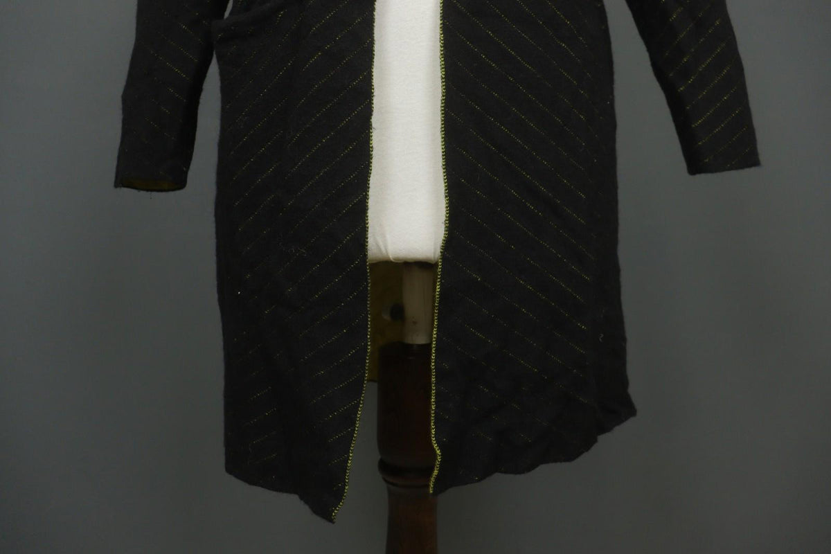 GUDRUN SJODEN Black Geo Print Wool Blend Casual Open Front Knit Long Coat – Size S