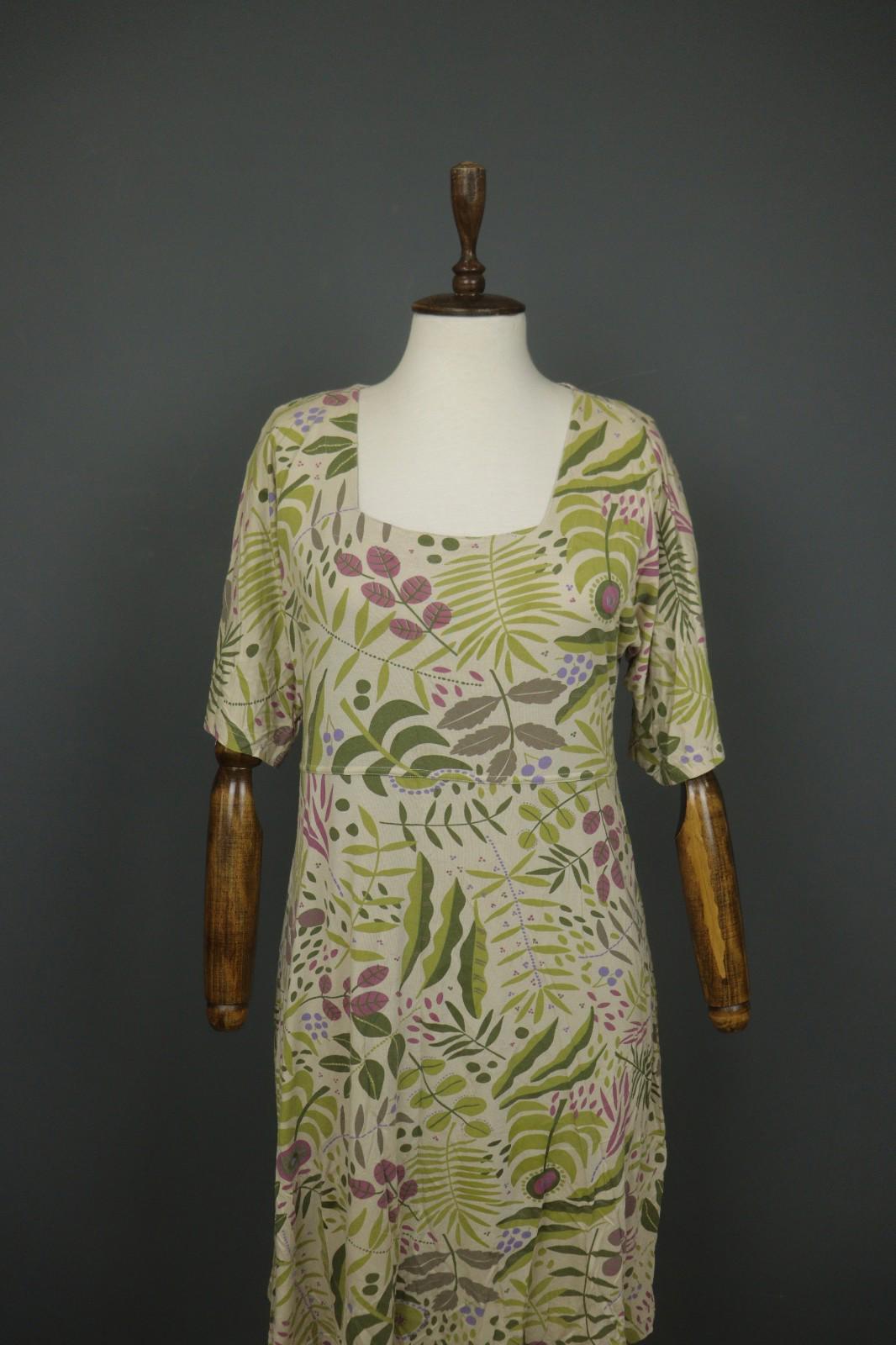 GUDRUN SJODEN Multicolor Leaf Print Short Sleeve Square Neck Sheath Dress – Size M