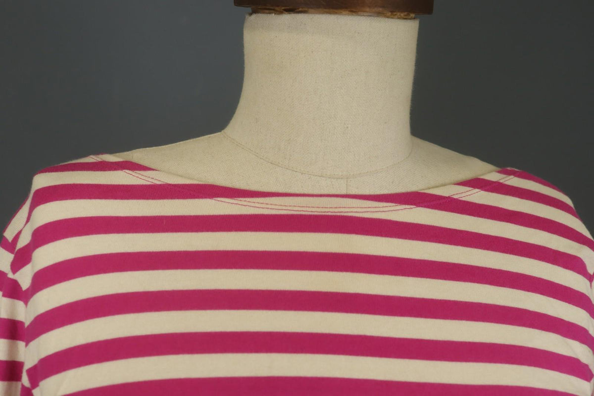 MARIMEKKO Pink and White Striped Cotton Long Sleeve Boat Neck Blouse Top – Size L