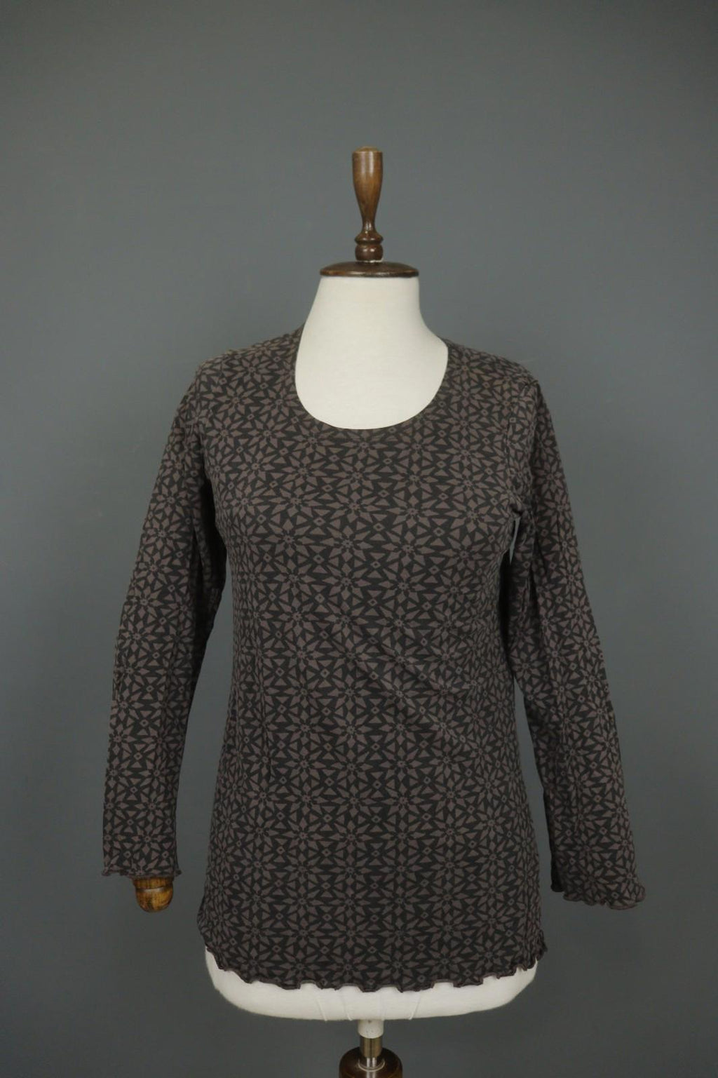 GUDRUN SJODEN Brown Printed Long Sleeve Round Neck Tunic Blouse Top – Size S