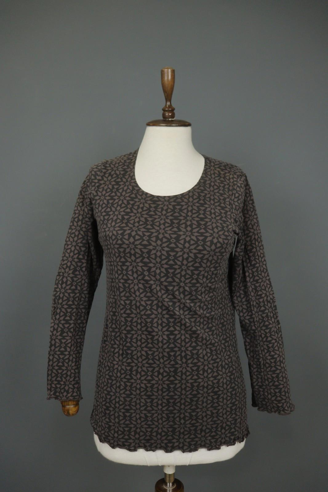 GUDRUN SJODEN Brown Printed Long Sleeve Round Neck Tunic Blouse Top – Size S