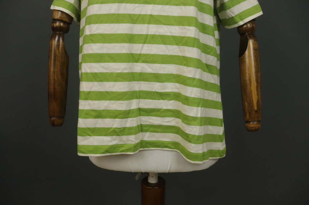 GUDRUN SJODEN White Green Striped 100% Cotton Crew Neck Pullover T-Shirt – Size L