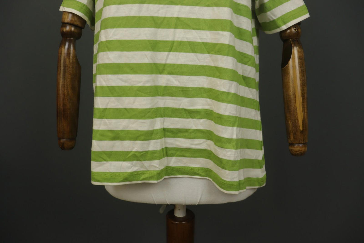 GUDRUN SJODEN White Green Striped 100% Cotton Crew Neck Pullover T-Shirt – Size L