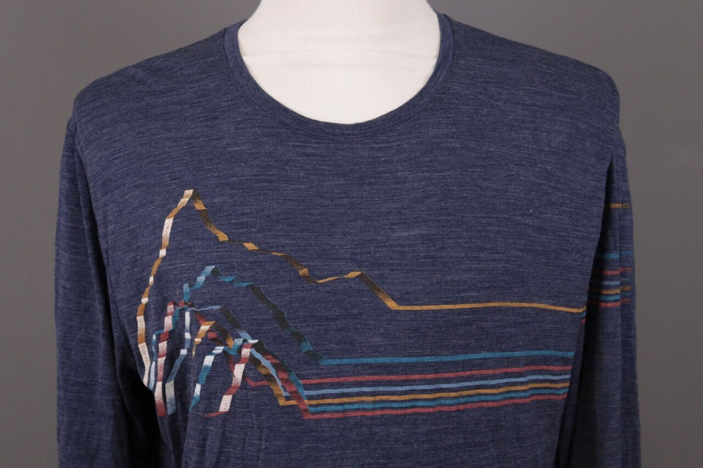 Icebreaker Merino Blue Striped Wool Crew Activewear Baselayer Shirt – Size XL