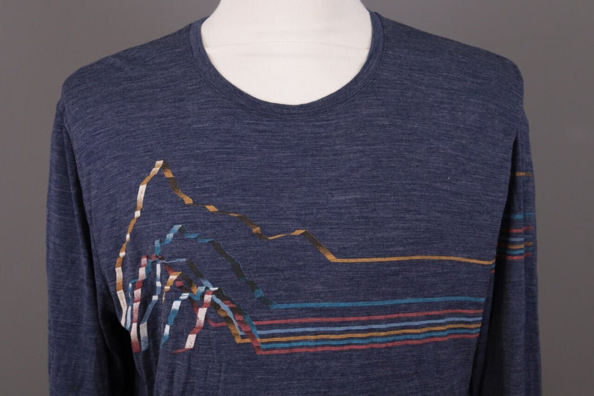 Icebreaker Merino Blue Striped Wool Crew Activewear Baselayer Shirt – Size XL