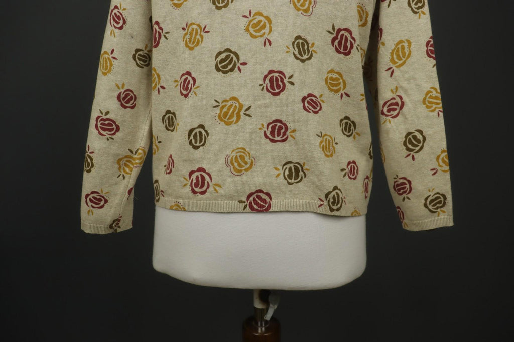 GUDRUN SJODEN Multi Floral 100% Cotton Knit Round Neck Cardigan Sweater – Size M