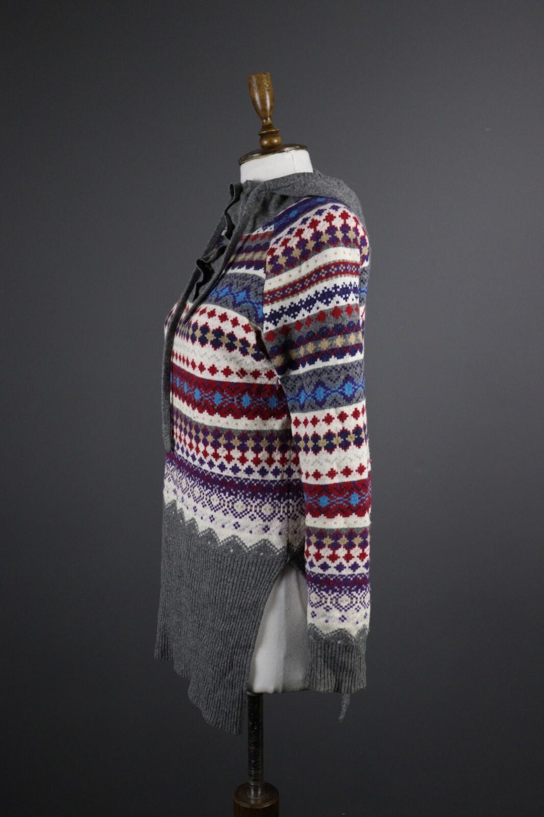 LOVE MOSCHINO Colorful Fair Isle Knit Hoodie Sweater – Size 42