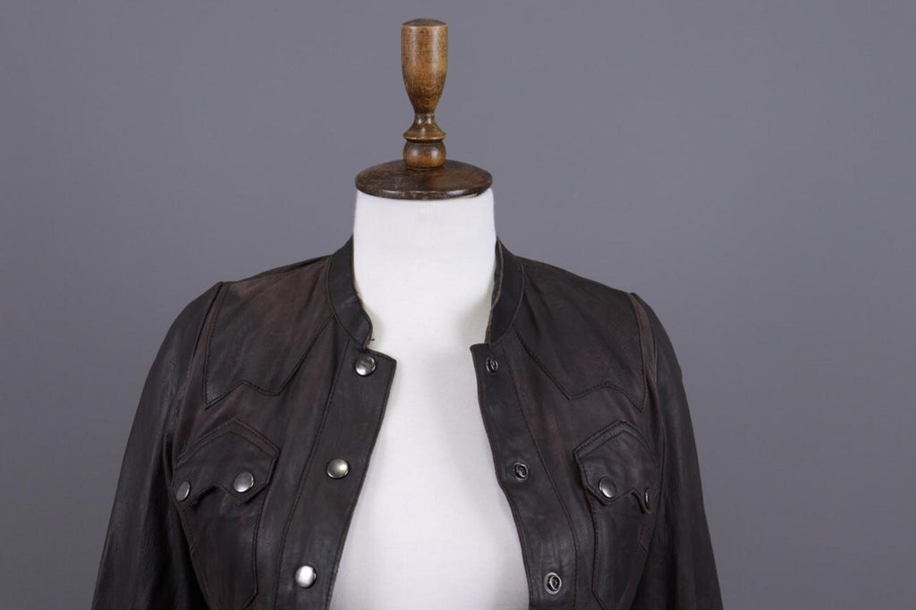 ALLSAINTS Brown Snap Leather Biker Jacket – Size XS