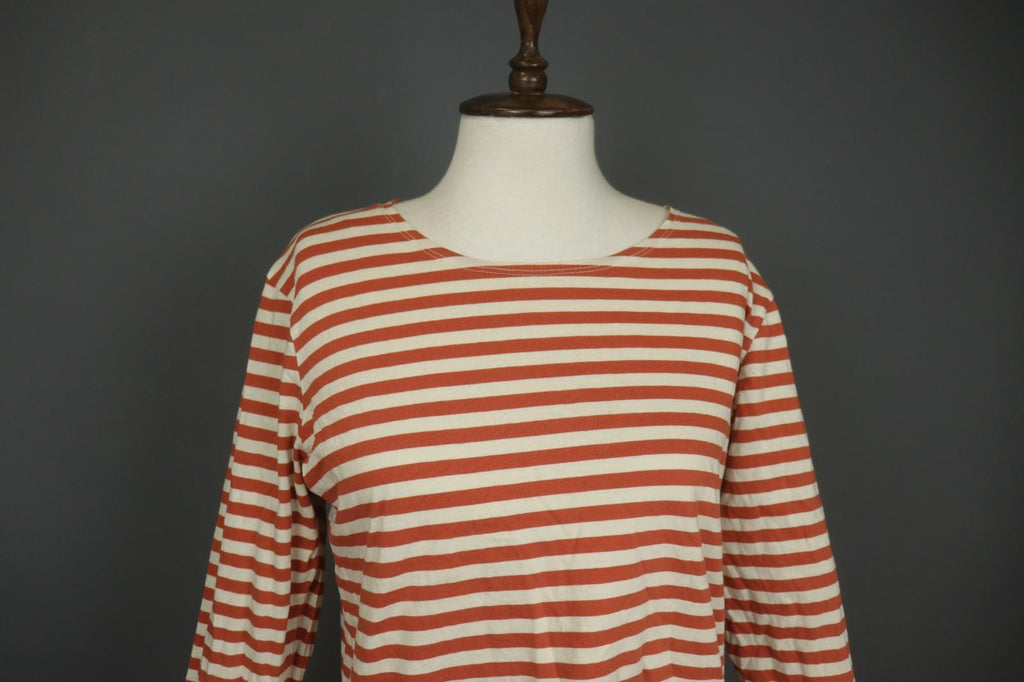 GUDRUN SJODEN Orange White Striped Comfort Long Sleeve Pullover Blouse Top Sz M
